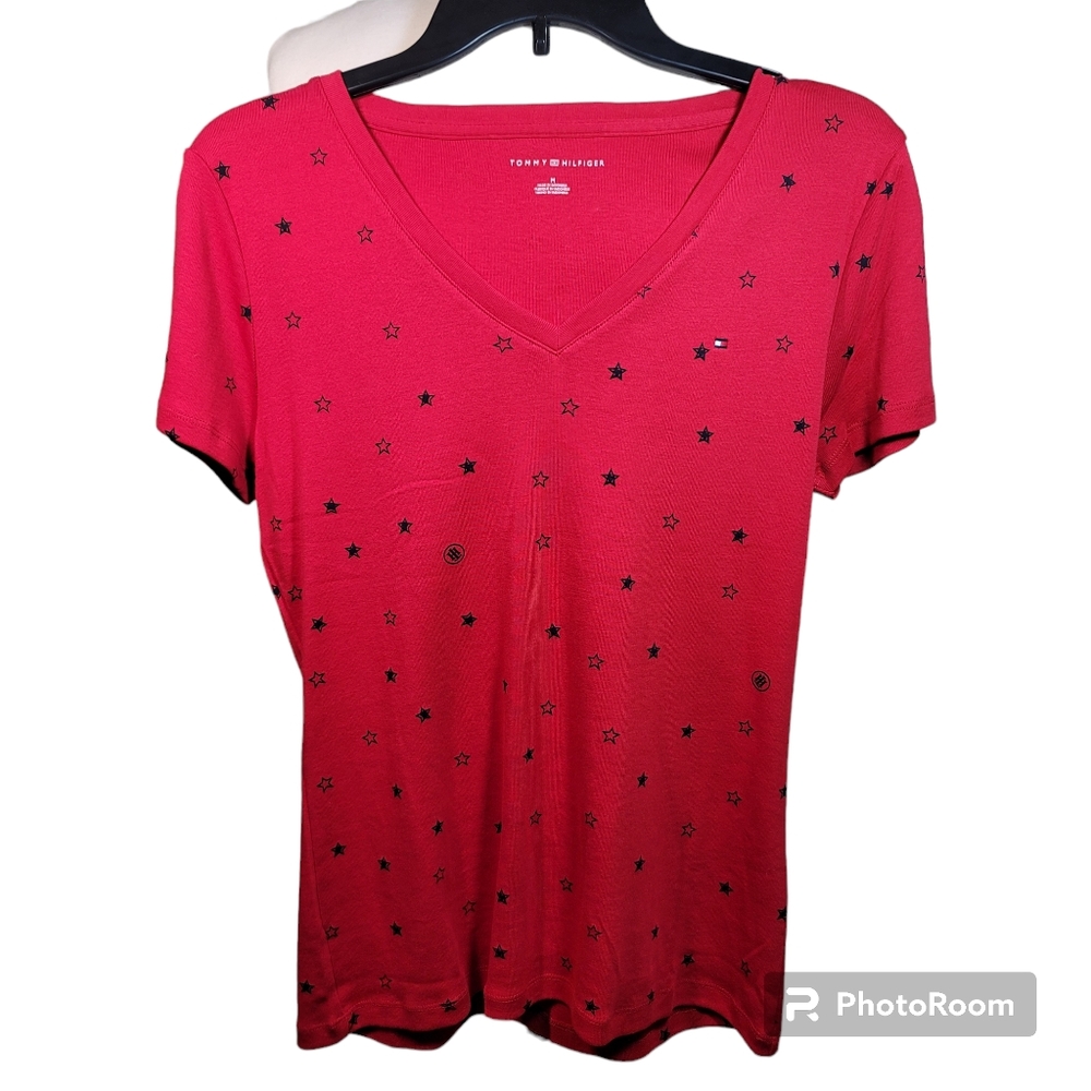 NWT Tommy Hilfiger | Red Star Print Shirt Short Sleeve Tees Top Sz. M